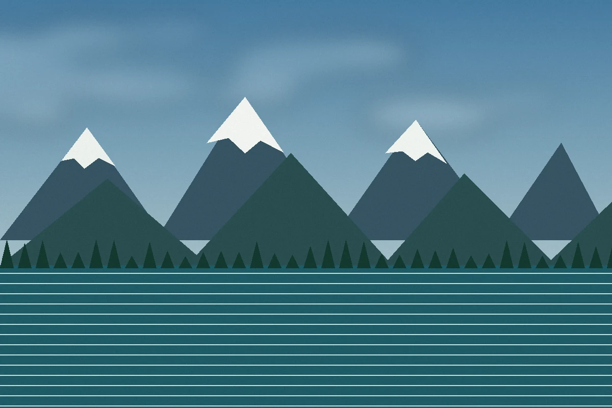Illustrated mountain and lake landscape representing travel to New Zealand