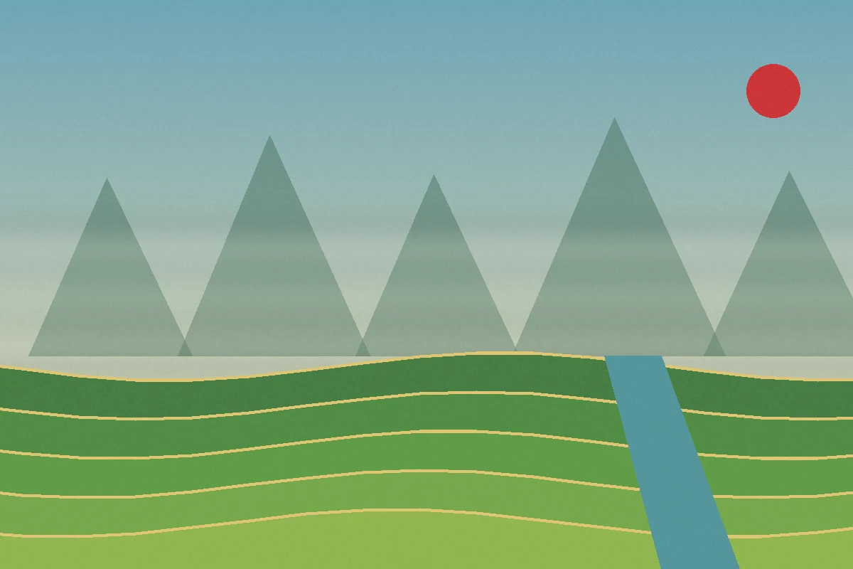 Illustrated rice terraces and limestone landscape representing travel to Vietnam